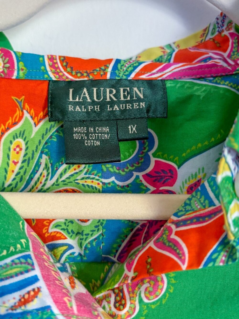 Lauren Ralph Lauren Paisley Button Down π | Bright Bold Blouse (1X) - Picture 3 of 4